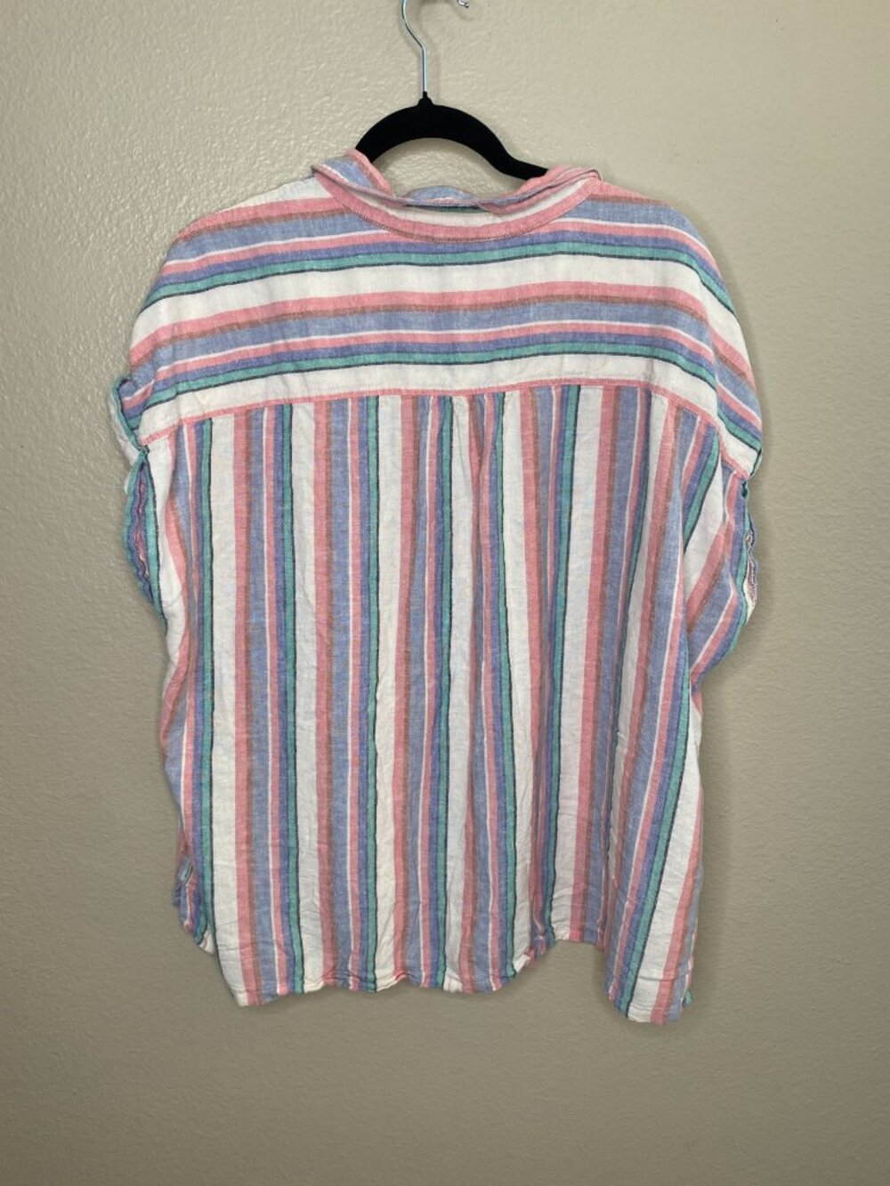 Orvis Womens Striped Linen Blend Short Sleeve Shirt XXL blue pink Casual - Picture 6 of 7